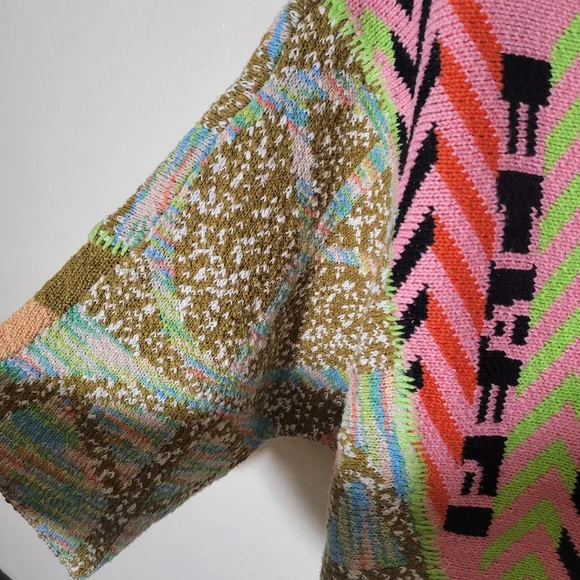 Urban Outfitters | Brianna Intarsia Knit Mixed Print Cropped Sweater Hippie M - Picture 4 of 8